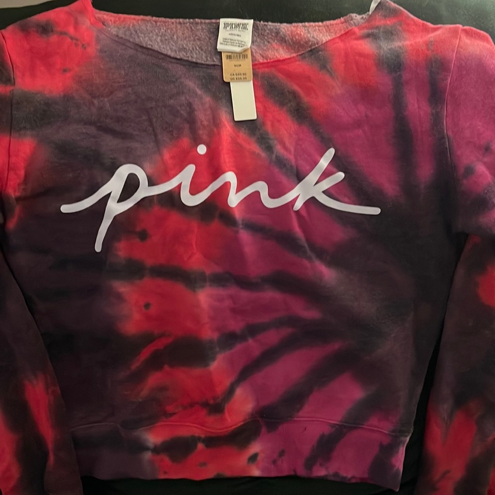 PINK brand tie dye crop off shoulder sweatshirt, new with tags!